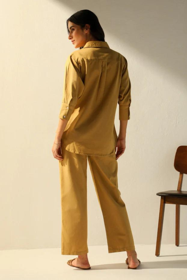 Caramel Airy Linen Chic Sleeve Cord-Set
