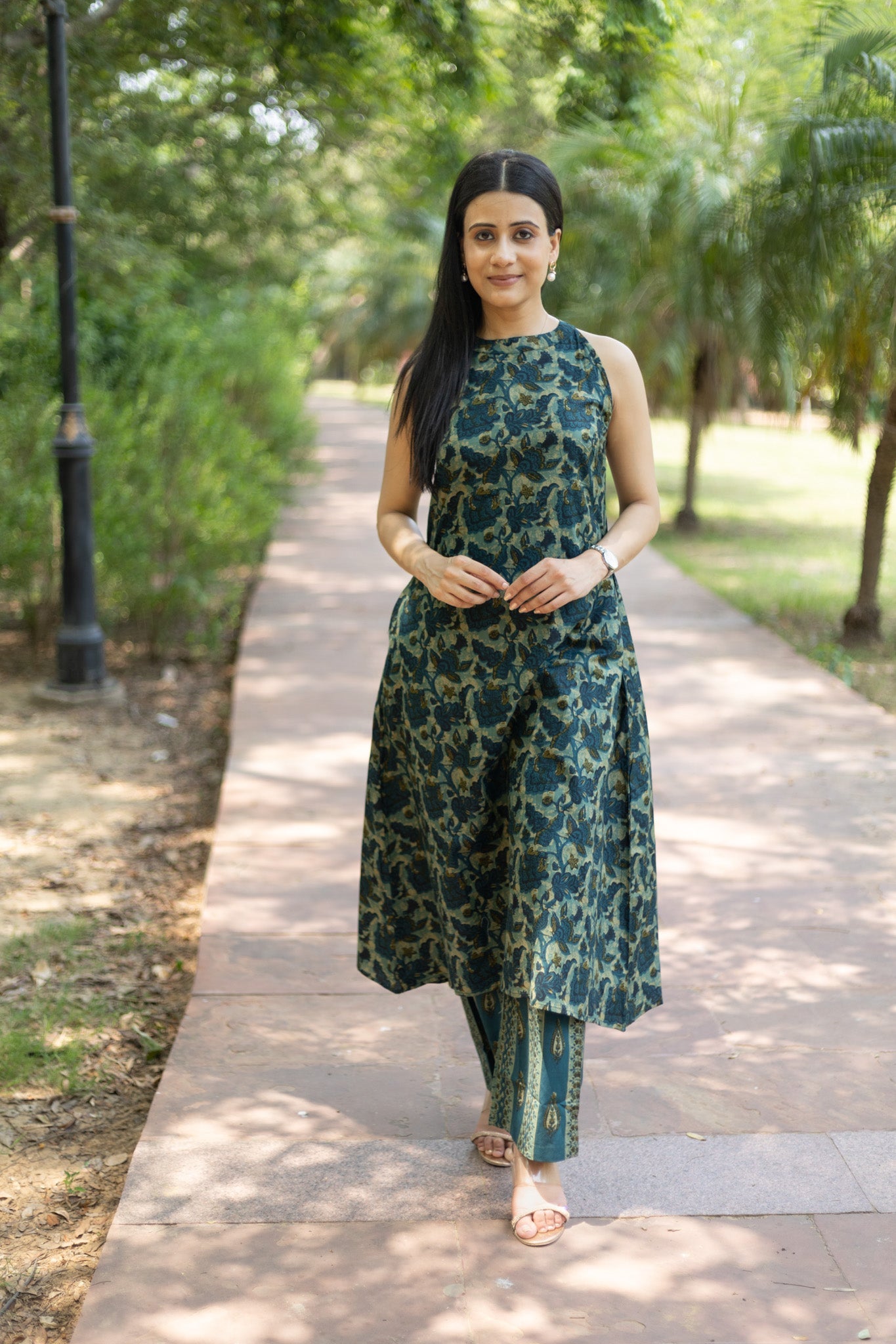 100% pure cotton Leafy Blossom Pure Cotton Halter Neck Set