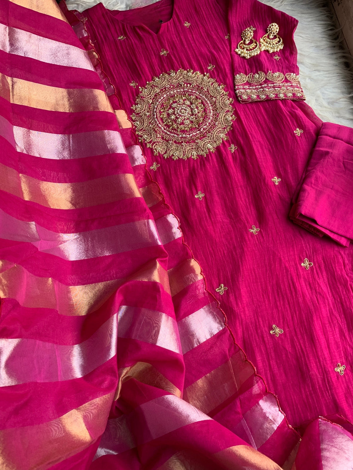 Khwab Premium Mul Chanderi Suit- Dupatta - PINK