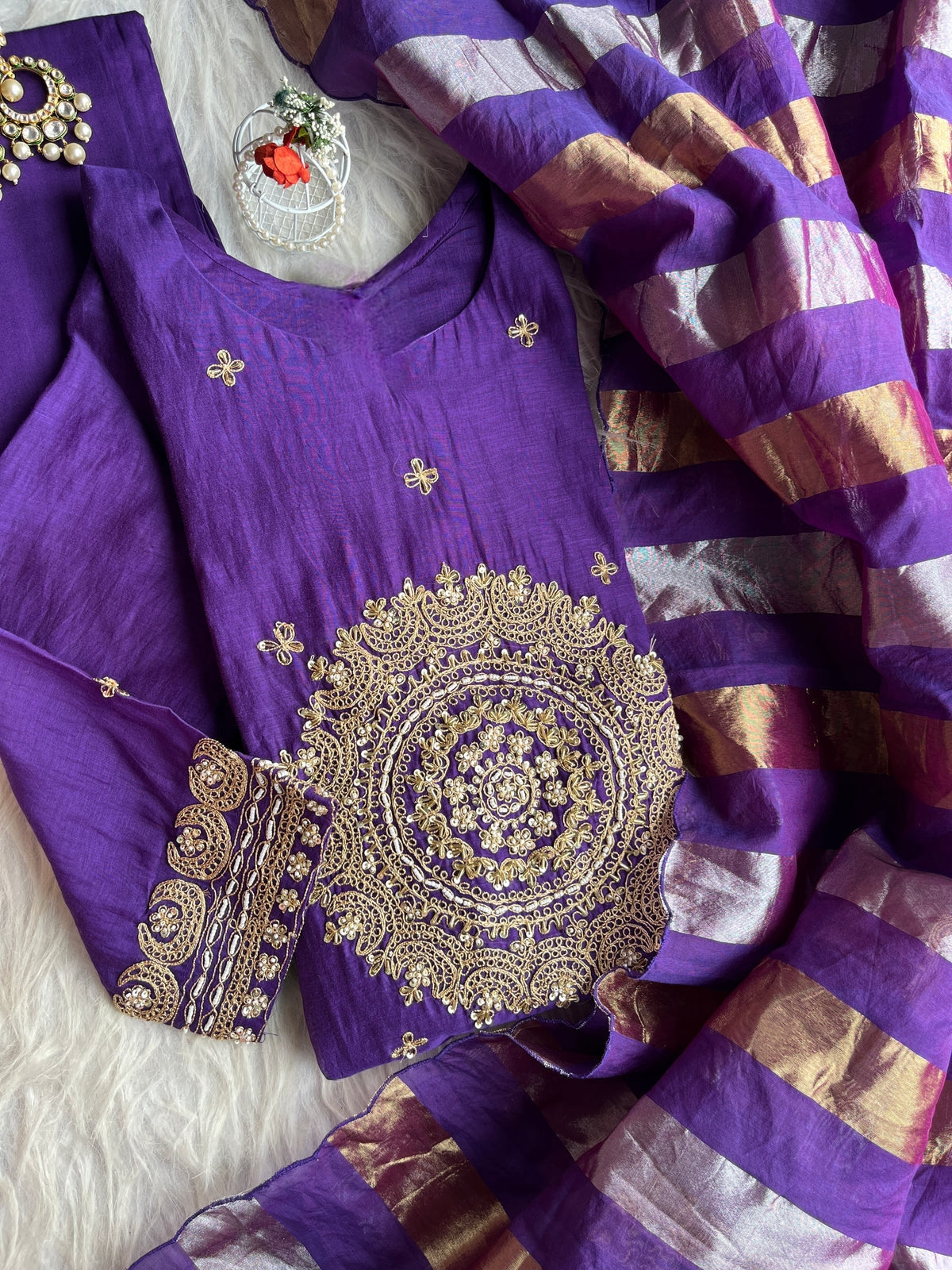 Khwab Premium Mul Chanderi Suit - Purple