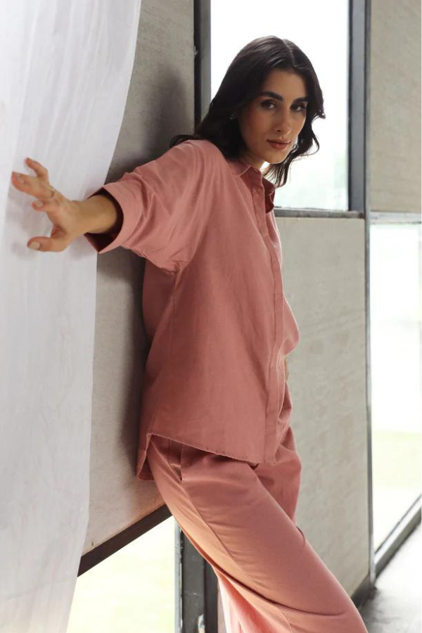 Rose Airy Linen Chic Sleeve Cord-Set
