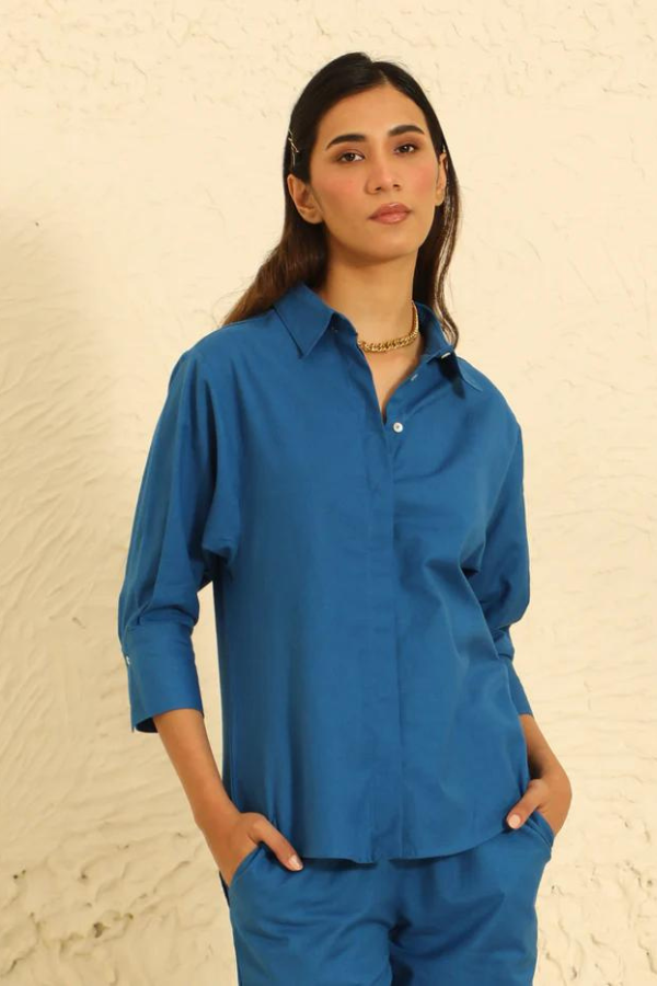 Blue Airy Linen Chic Sleeve Cord-Set