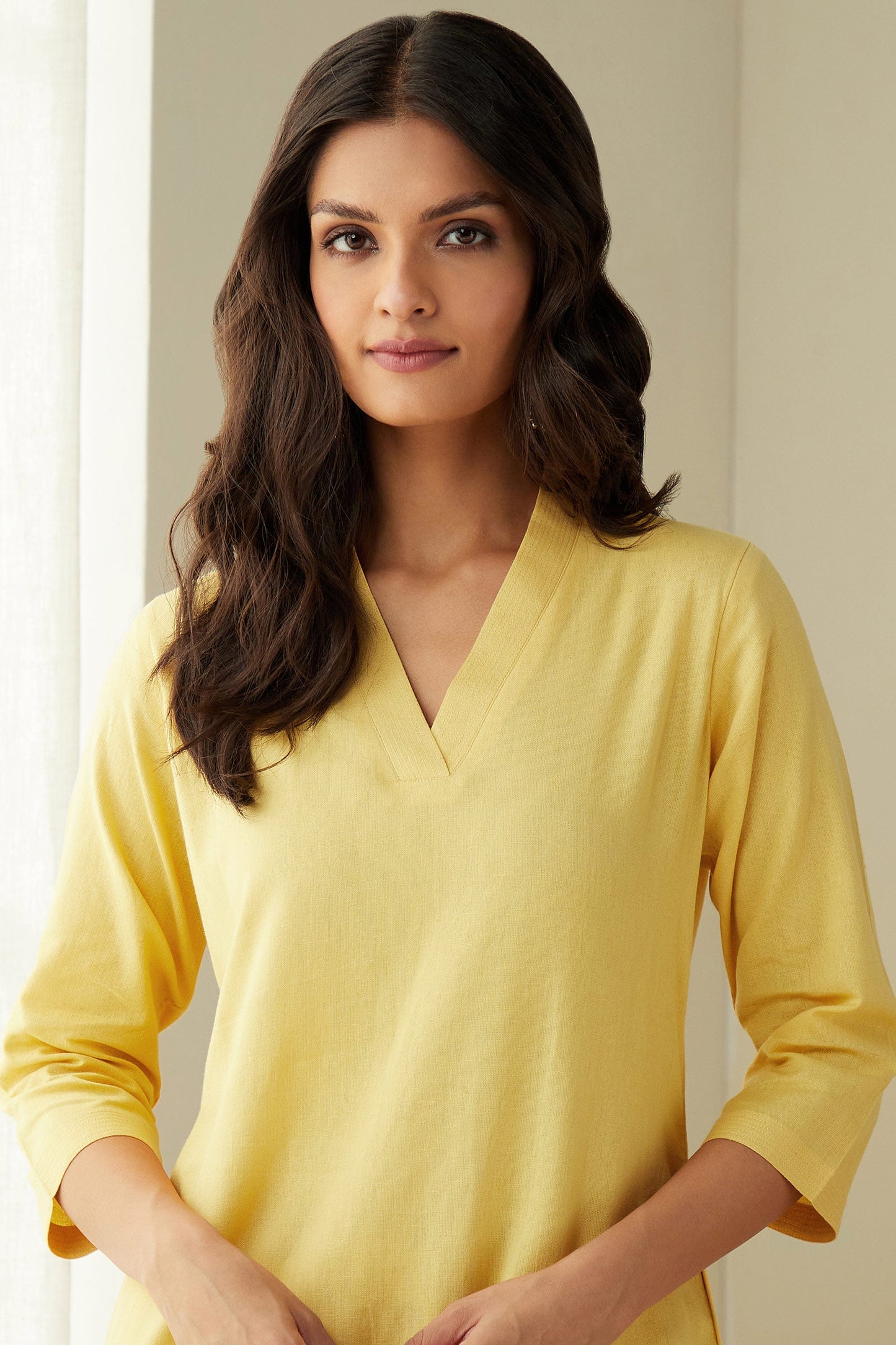 Office Wear Airy Linen Lemon yellow Kurta pant set