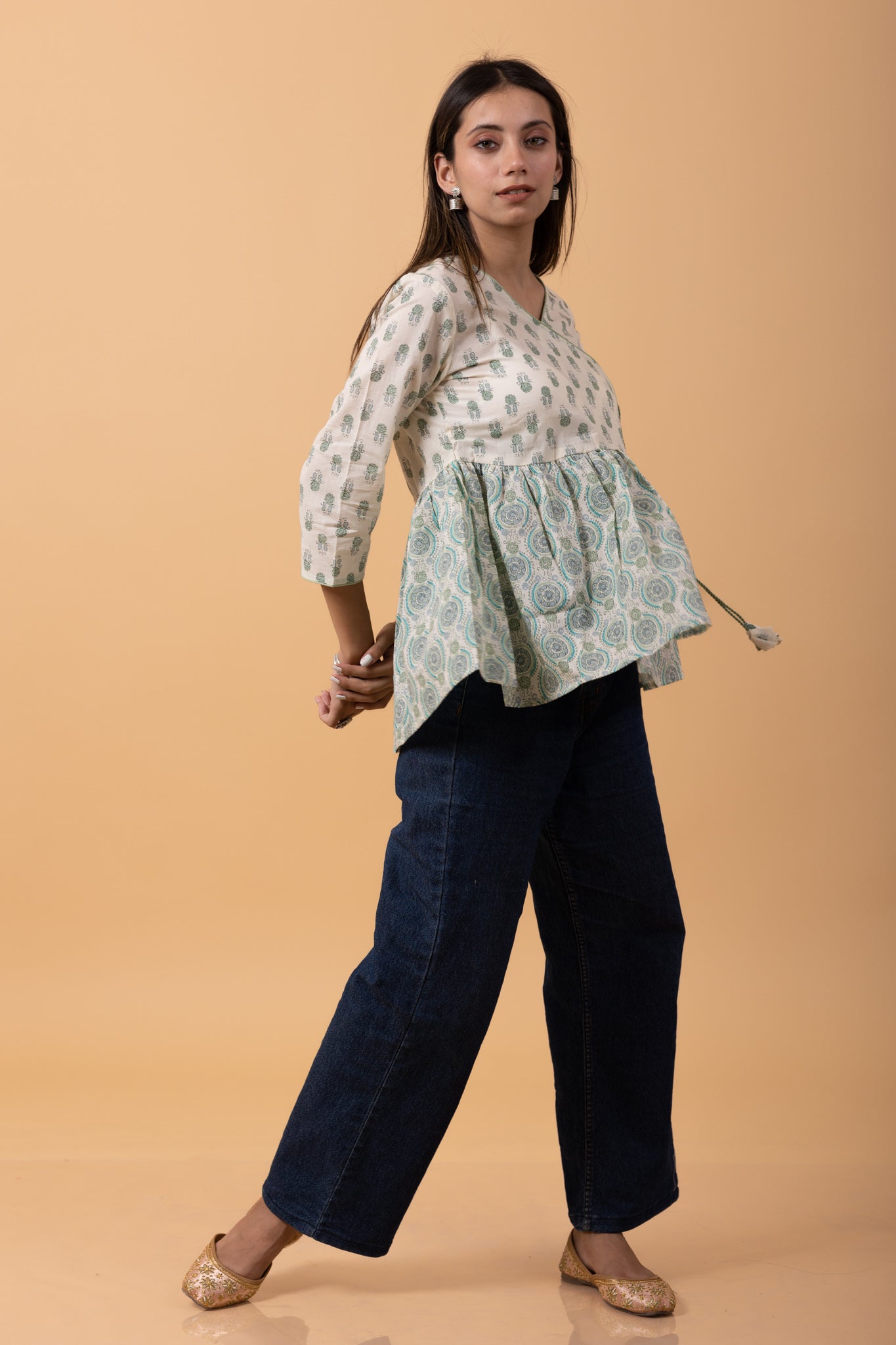 100% cotton Aangrakha Style Short cotton Kurti Top