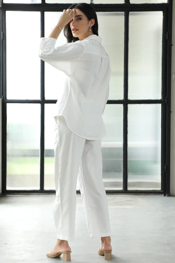 White Linen Chic Sleeve Cord-Set