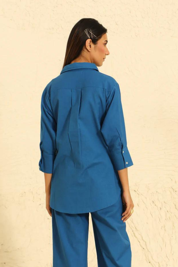 Blue Airy Linen Chic Sleeve Cord-Set