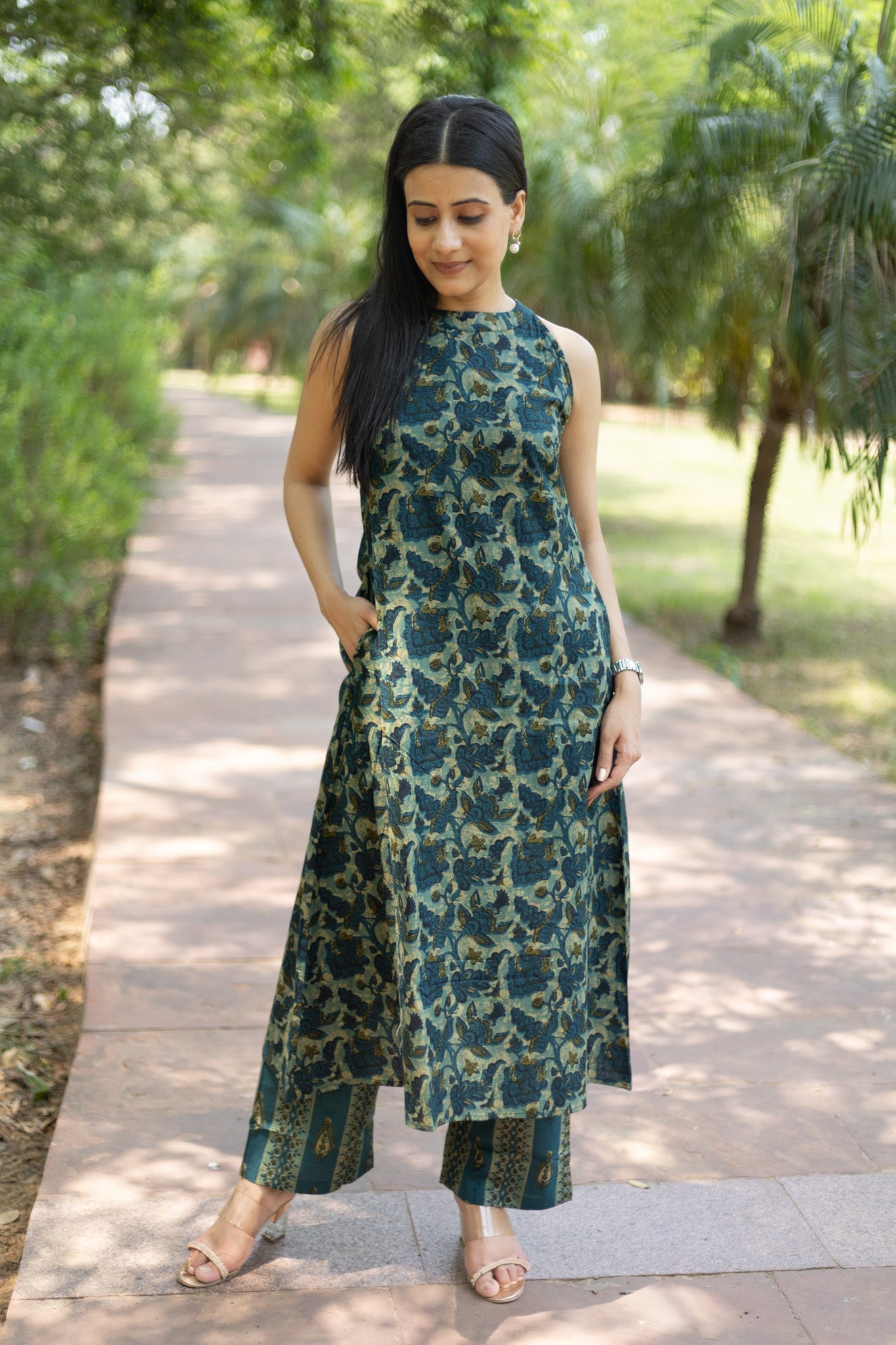 100% pure cotton Leafy Blossom Pure Cotton Halter Neck Set