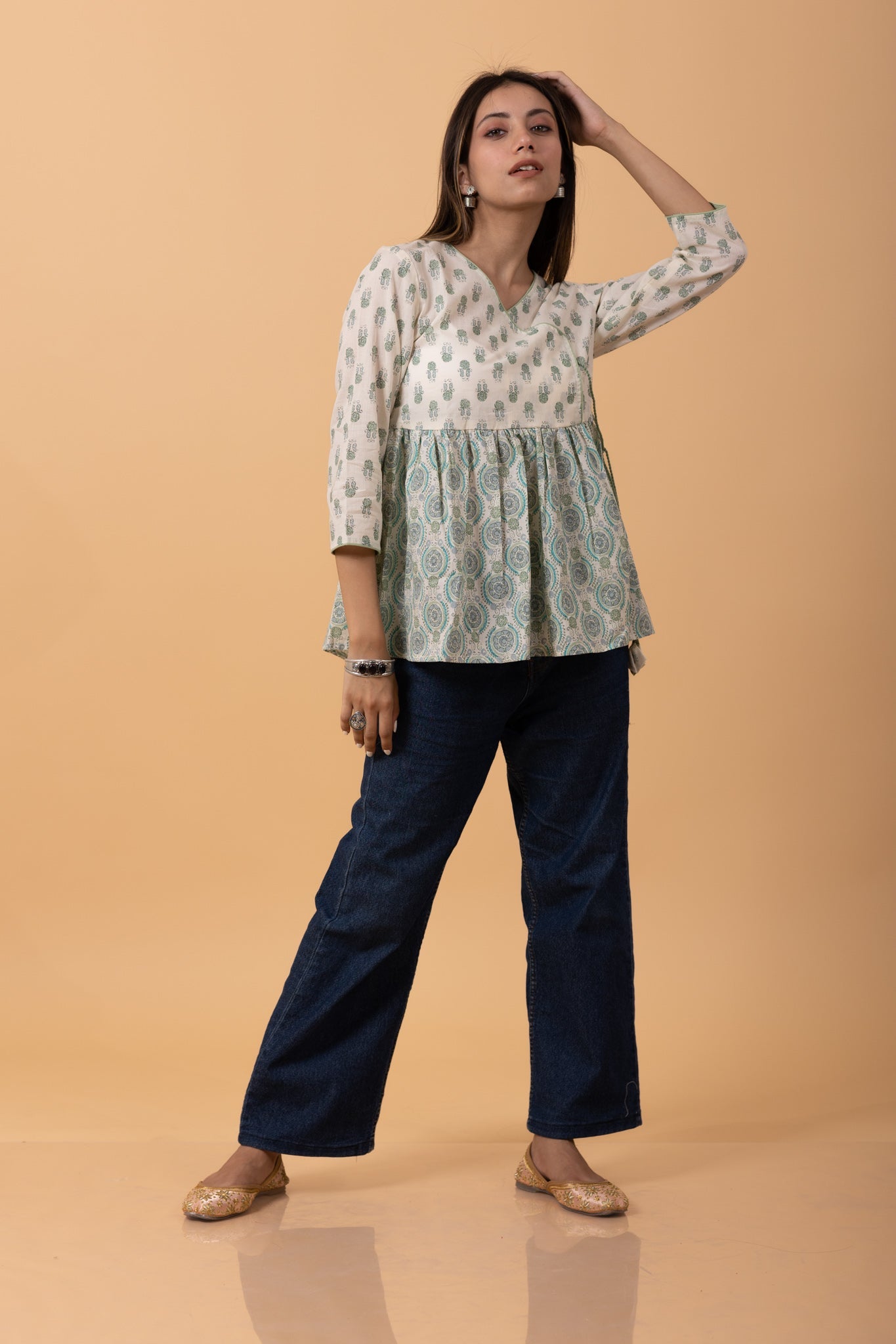 100% cotton Aangrakha Style Short cotton Kurti Top