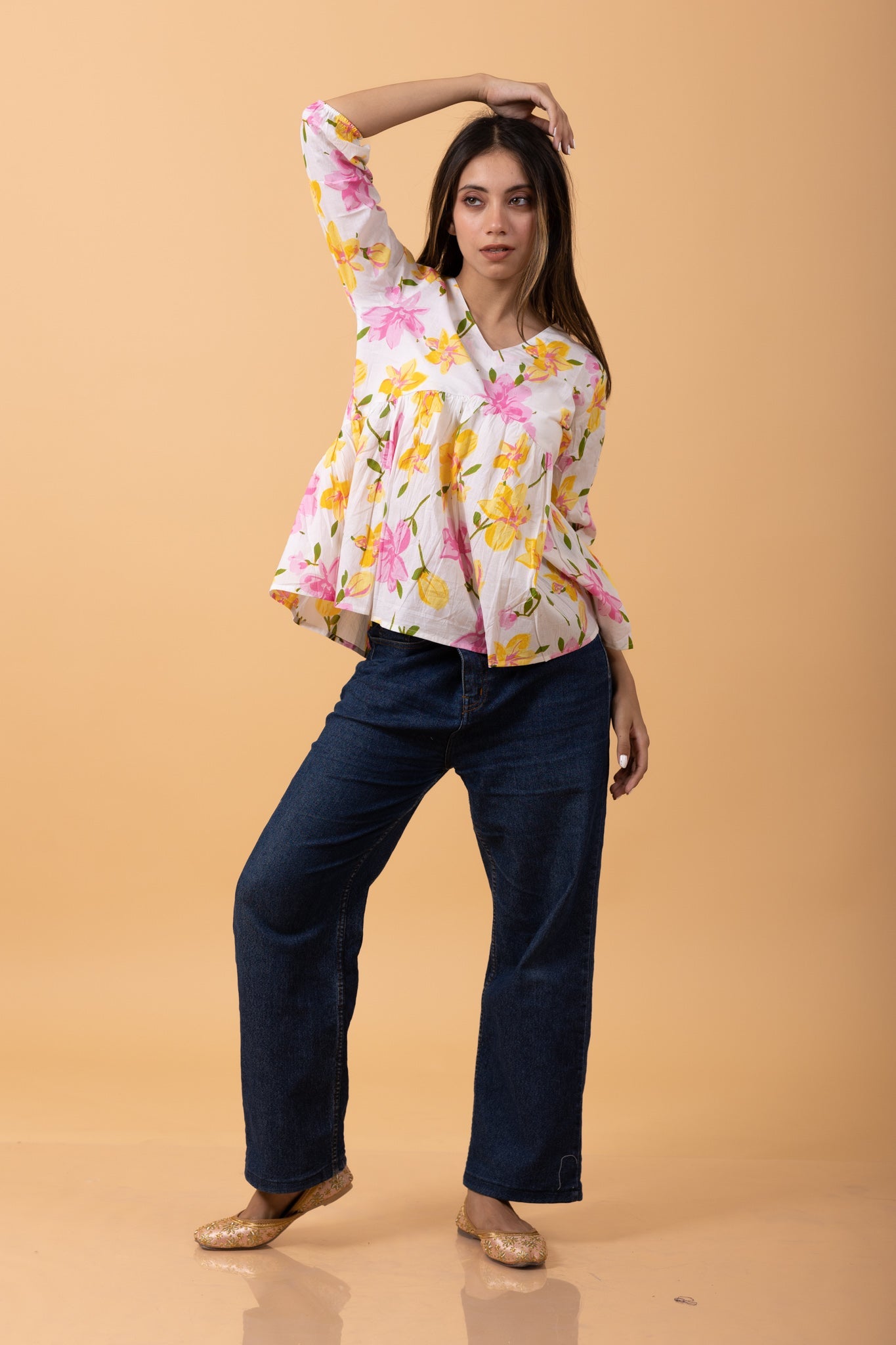 Floral 100%Cotton printed Short Kurti/top