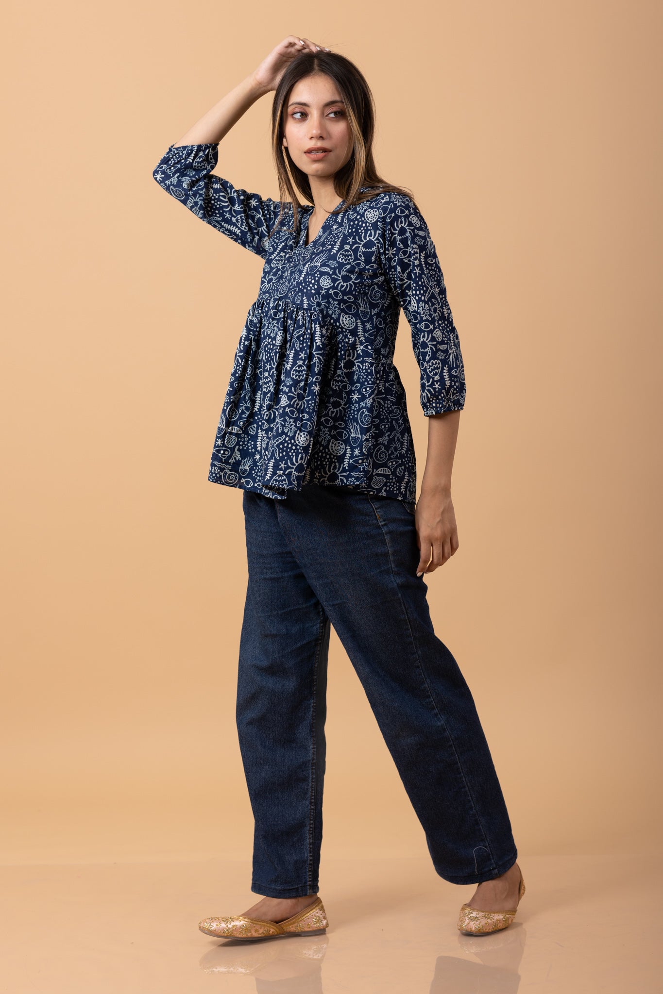 Indigo sea Creatures 100% Cotton Printed short kurti