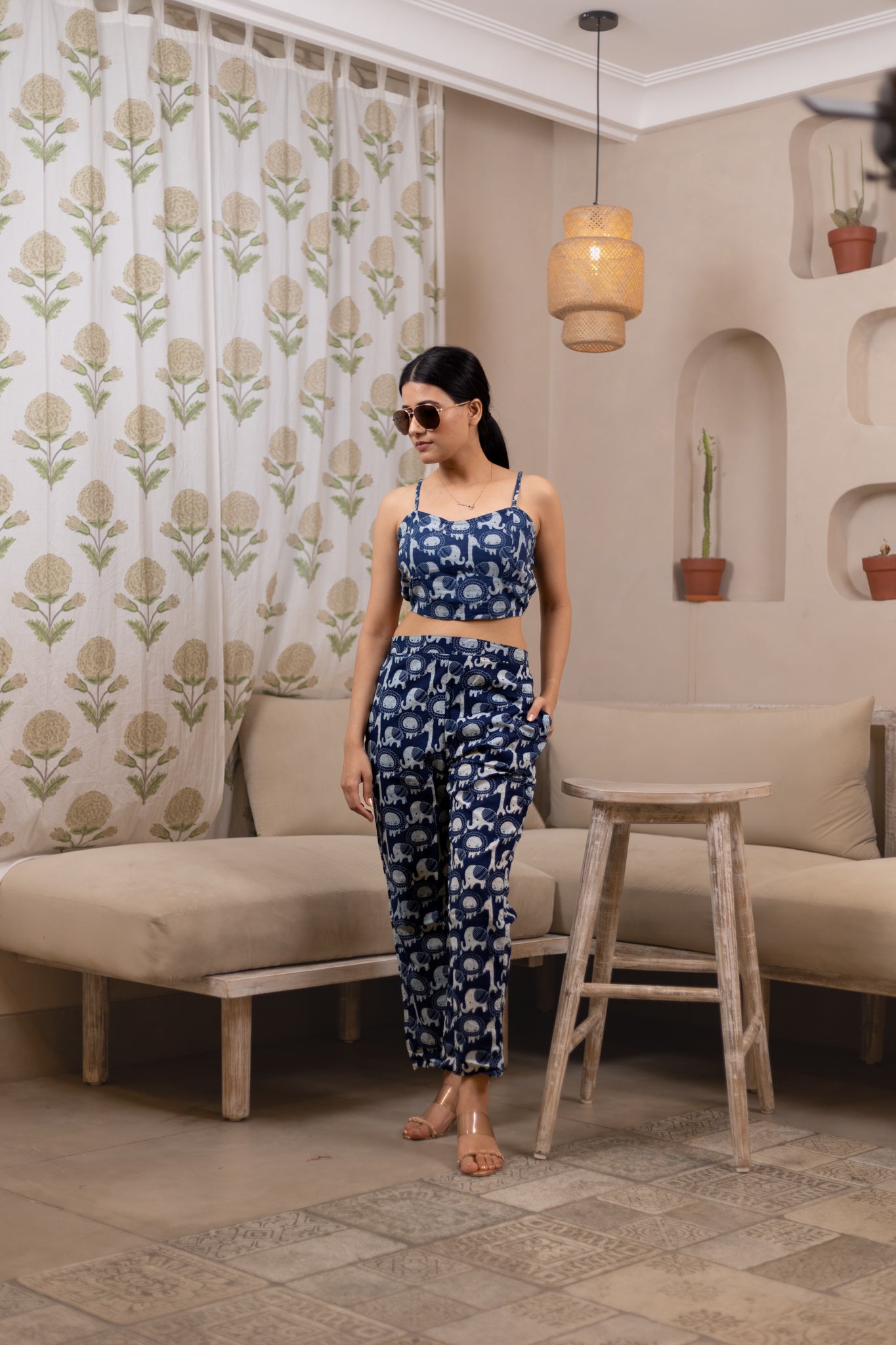 Printed Indigo Animal Kingdom Cotton Vacay Set