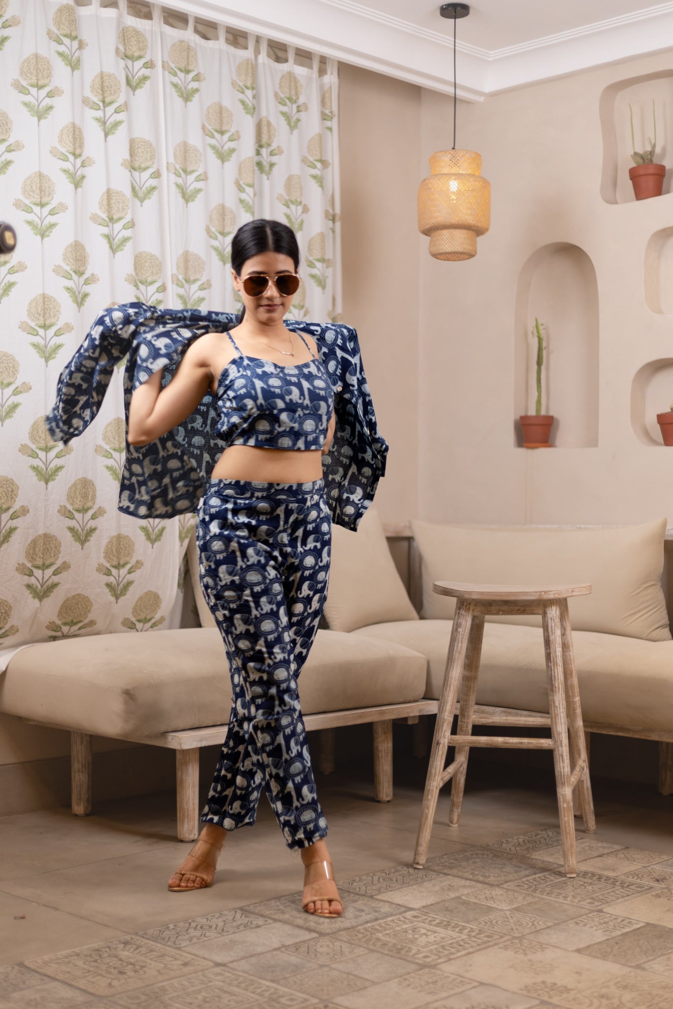 Printed Indigo Animal Kingdom Cotton Vacay Set