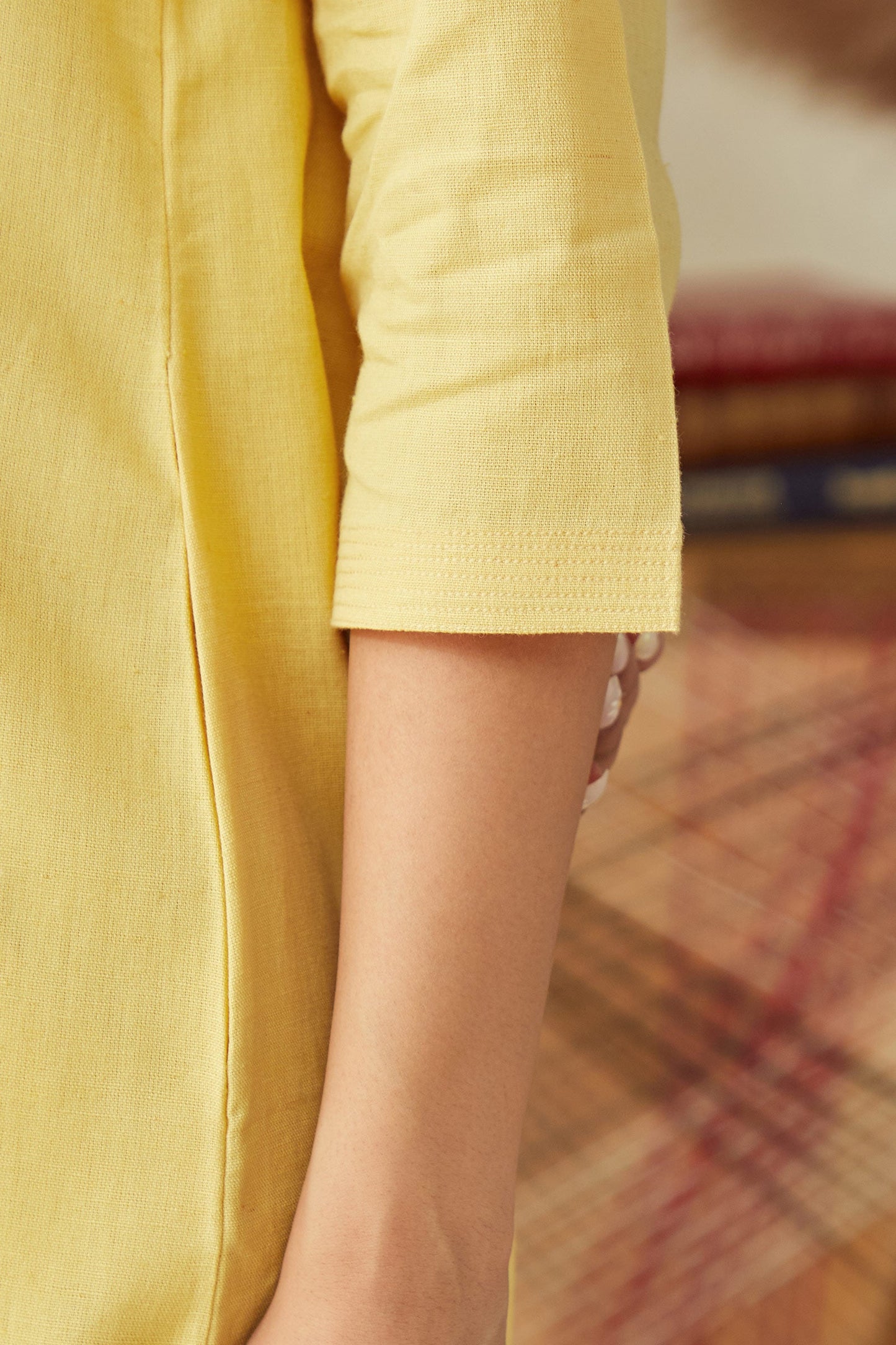 Office Wear Airy Linen Lemon yellow Kurta pant set