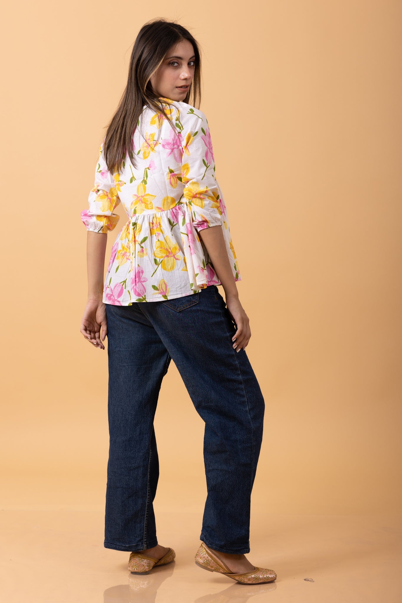 Floral 100%Cotton printed Short Kurti/top
