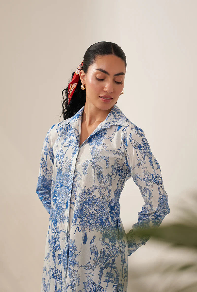 BLUE TROPICAL HIGH LOW LOVEBIRDS CO-ORD SET