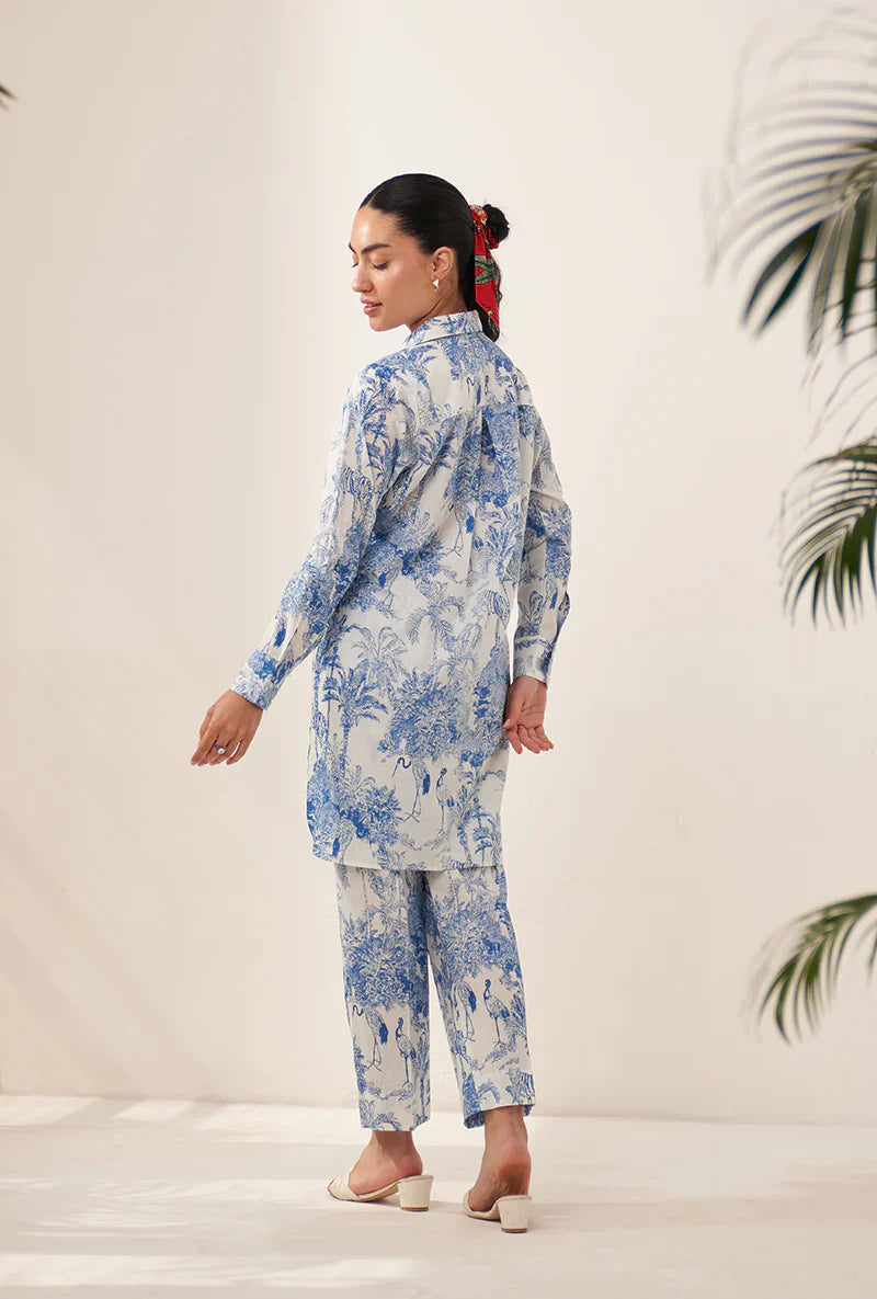 BLUE TROPICAL HIGH LOW LOVEBIRDS CO-ORD SET