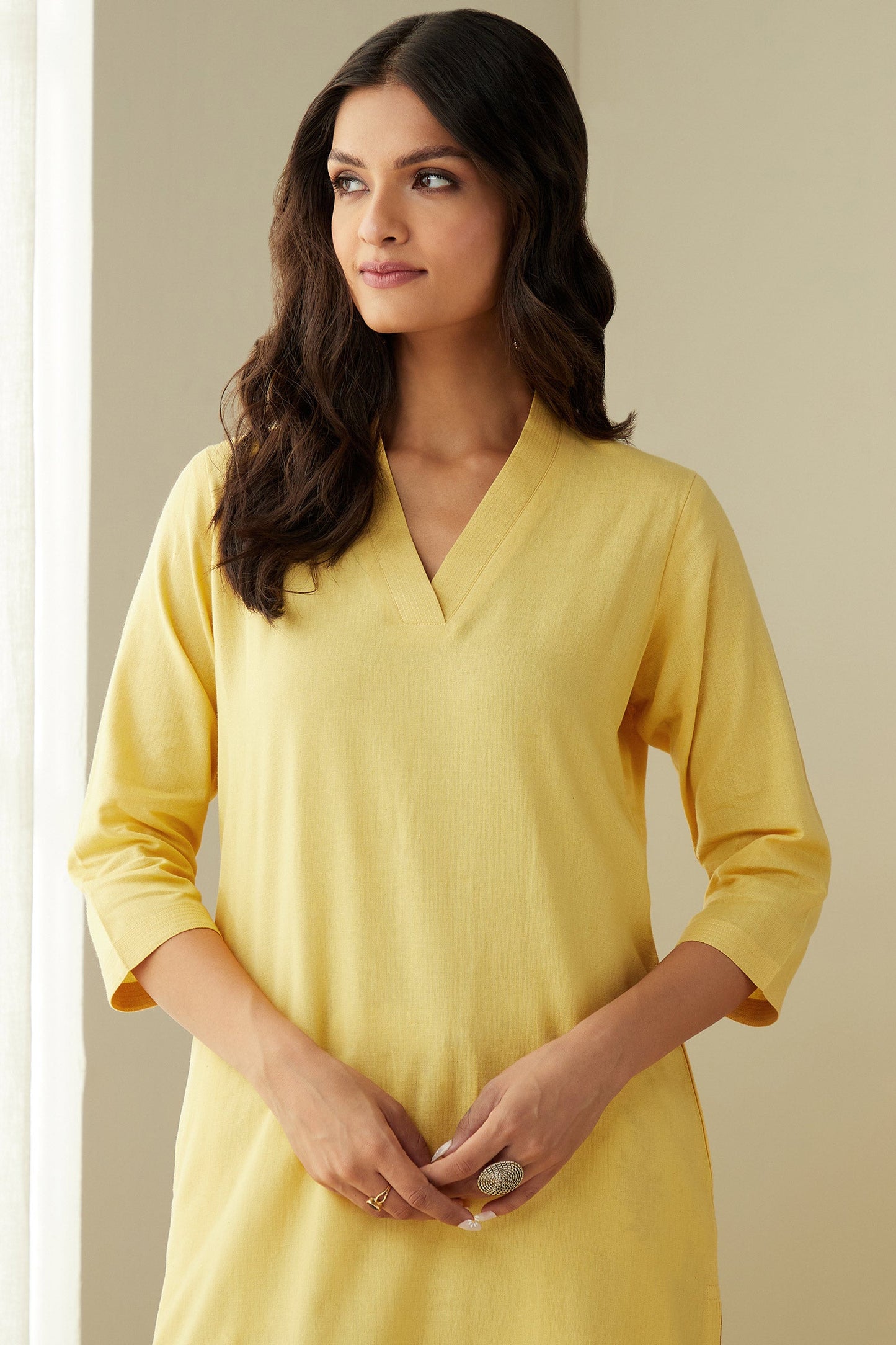 Office Wear Airy Linen Lemon yellow Kurta pant set