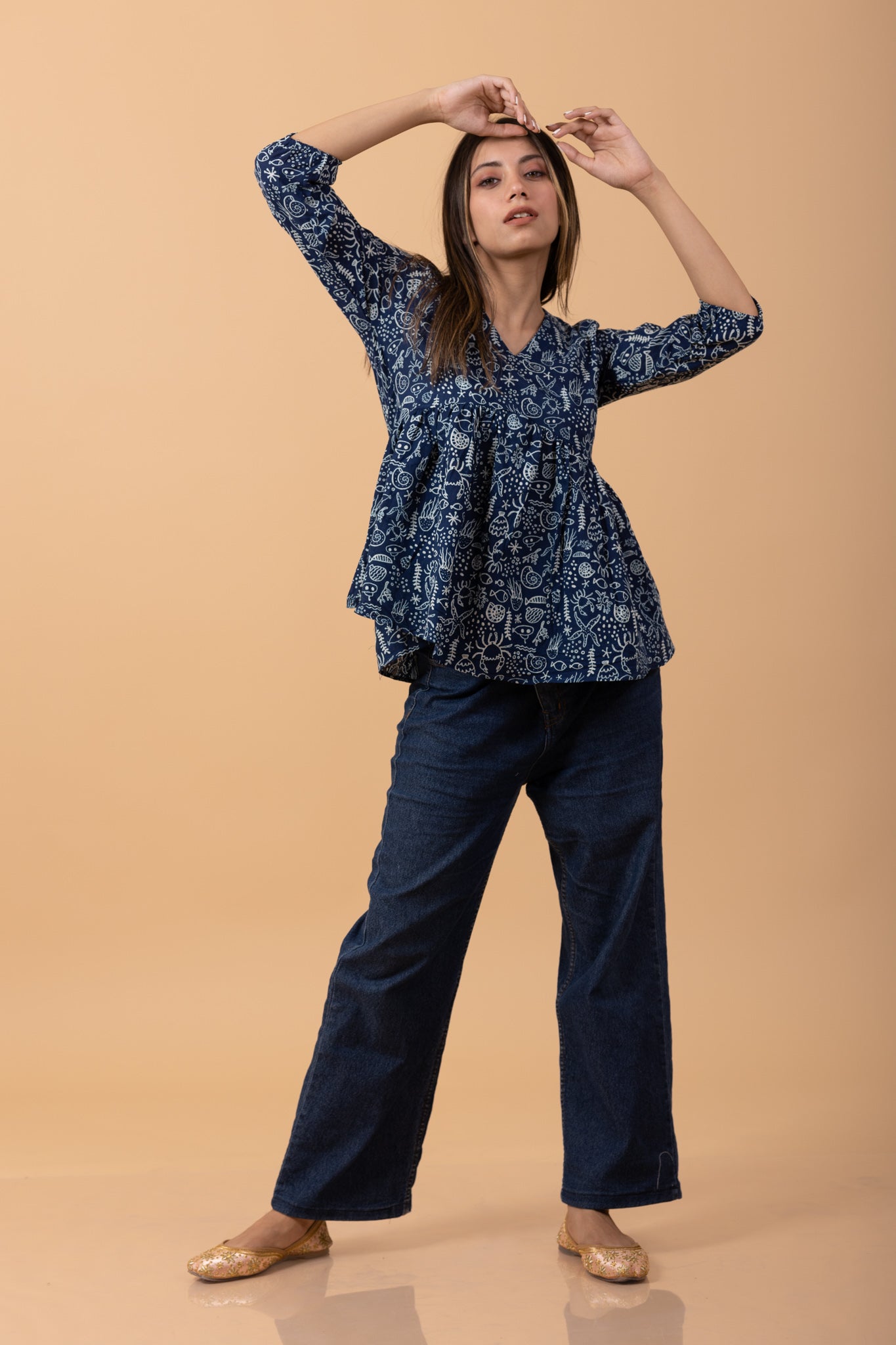 Indigo sea Creatures 100% Cotton Printed short kurti