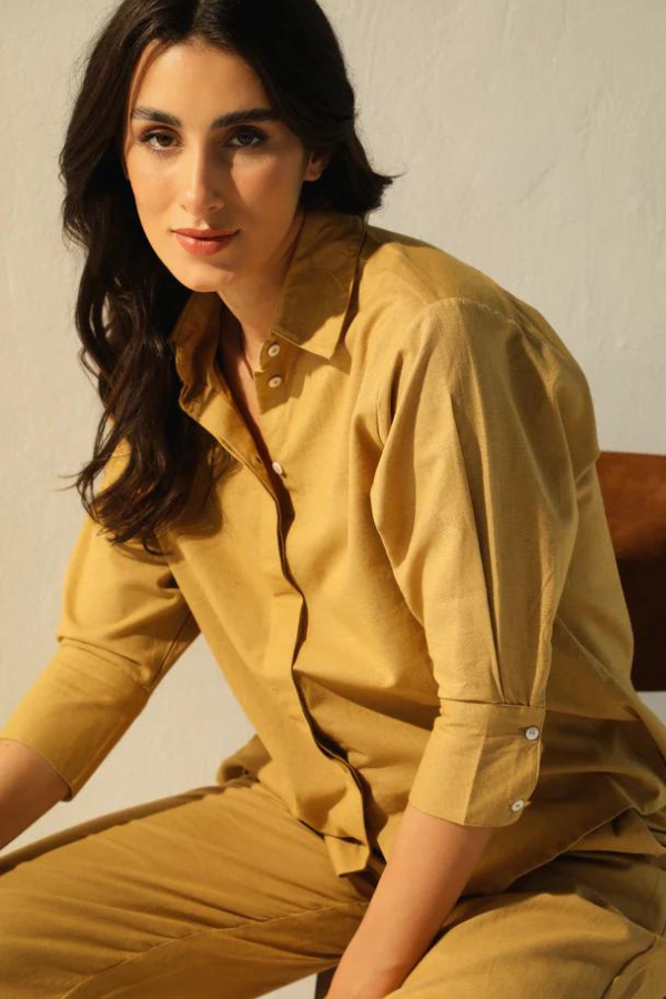 Caramel Airy Linen Chic Sleeve Cord-Set