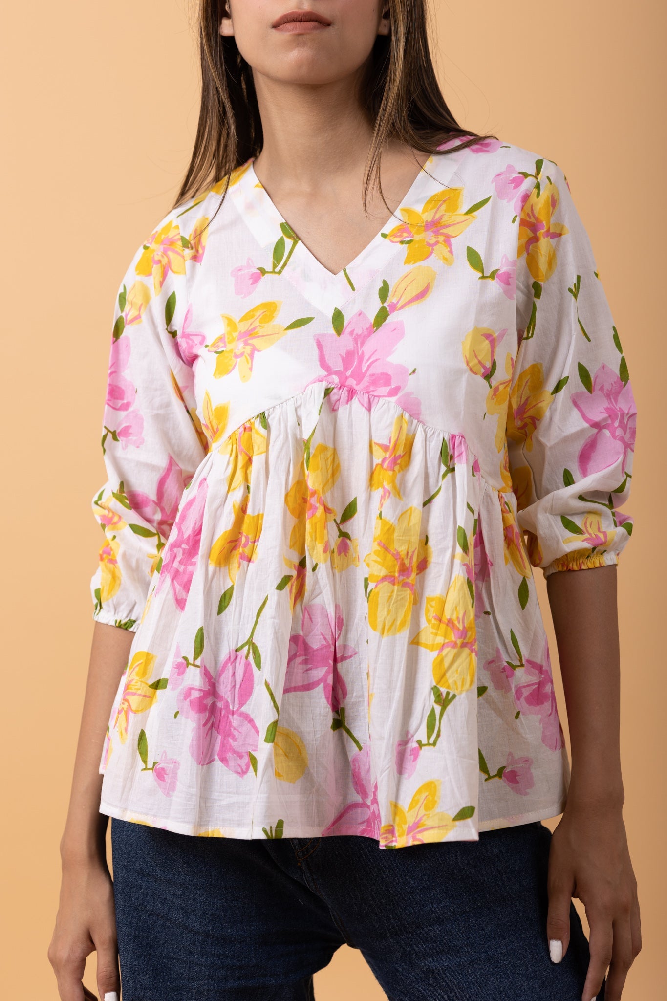 Floral 100%Cotton printed Short Kurti/top