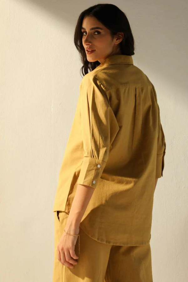 Caramel Airy Linen Chic Sleeve Cord-Set