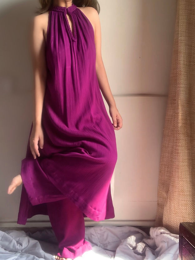 The Mira Set : Purple Long Kurta and pant Organic Cotton Coord Set