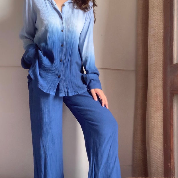 Organic Cotton Blue Ombré Sand Set - Lounge Wear Airport Coord Set
