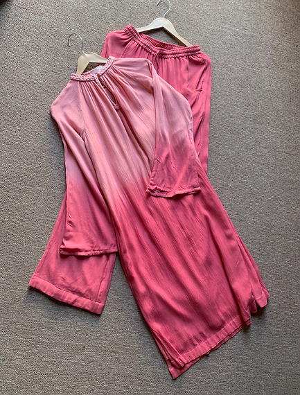 The Mira Set : Tie Dye Light Pink Long Kurta and pant