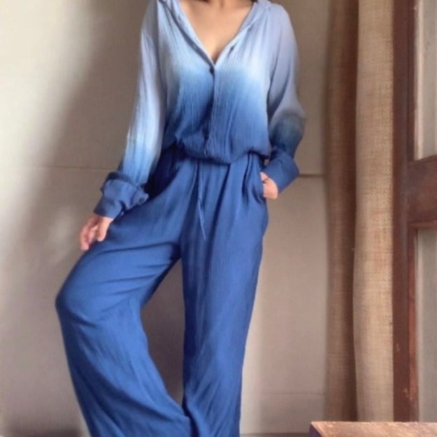 Organic Cotton Blue Ombré Sand Set - Lounge Wear Airport Coord Set
