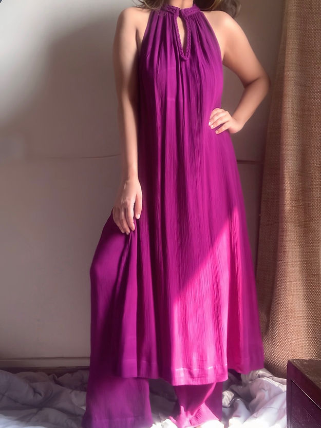 The Mira Set : Purple Long Kurta and pant Organic Cotton Coord Set
