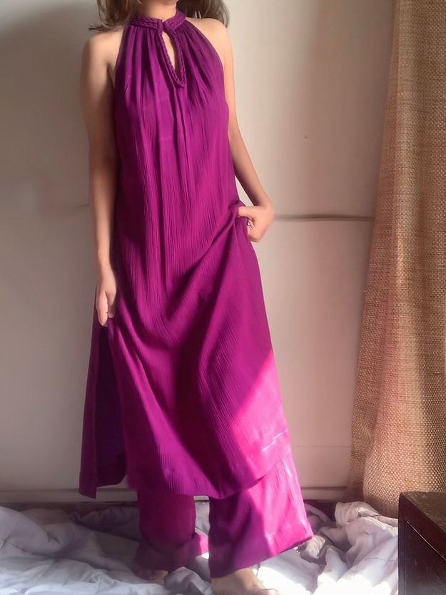 The Mira Set : Purple Long Kurta and pant Organic Cotton Coord Set