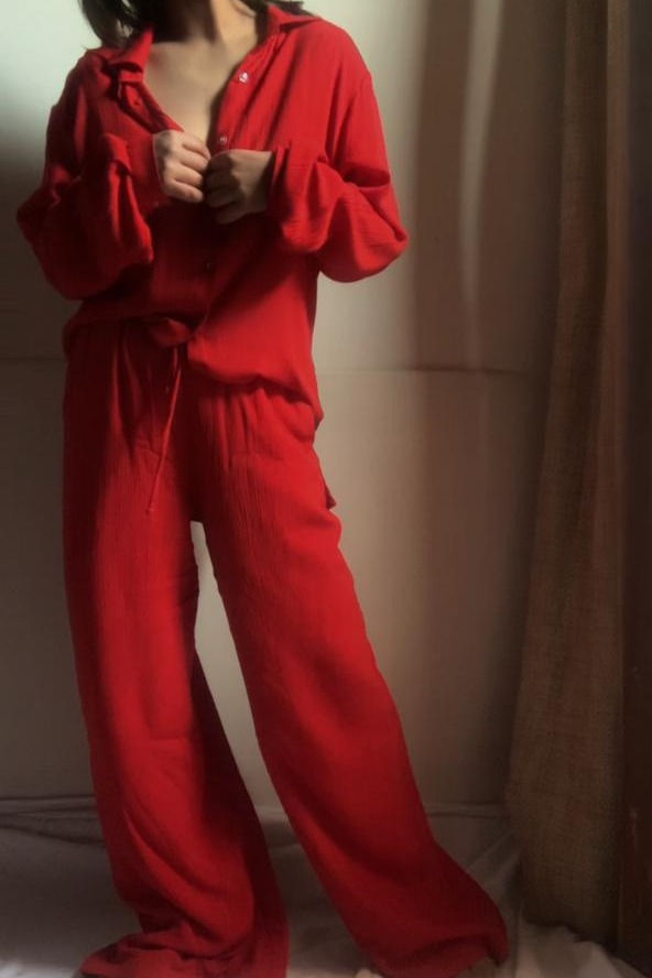 Organic Cotton Red Sand Set - Lounge Wear Airport Coord Set
