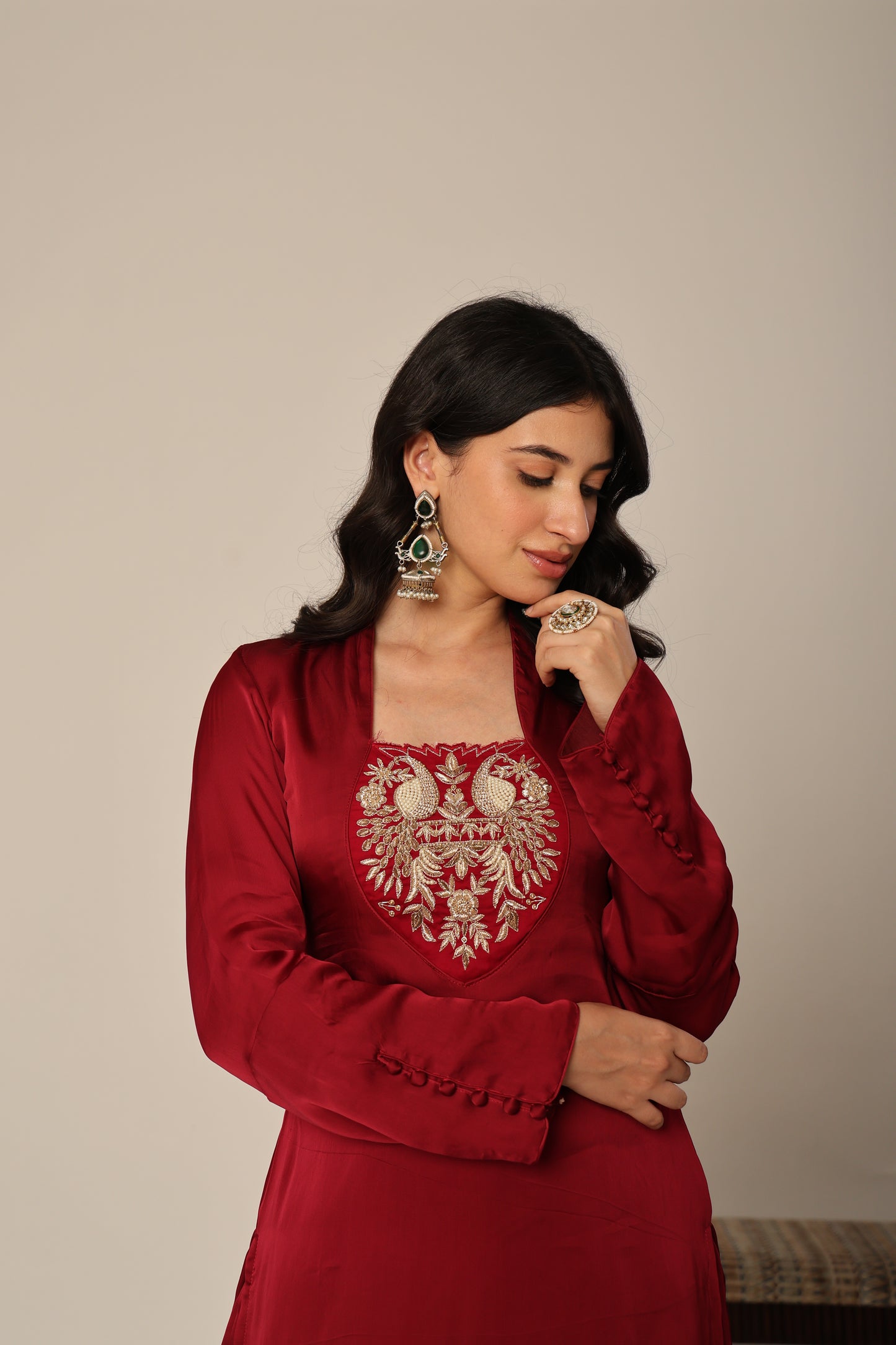 cherry Silk Organza Farshi Salwar Suit Set