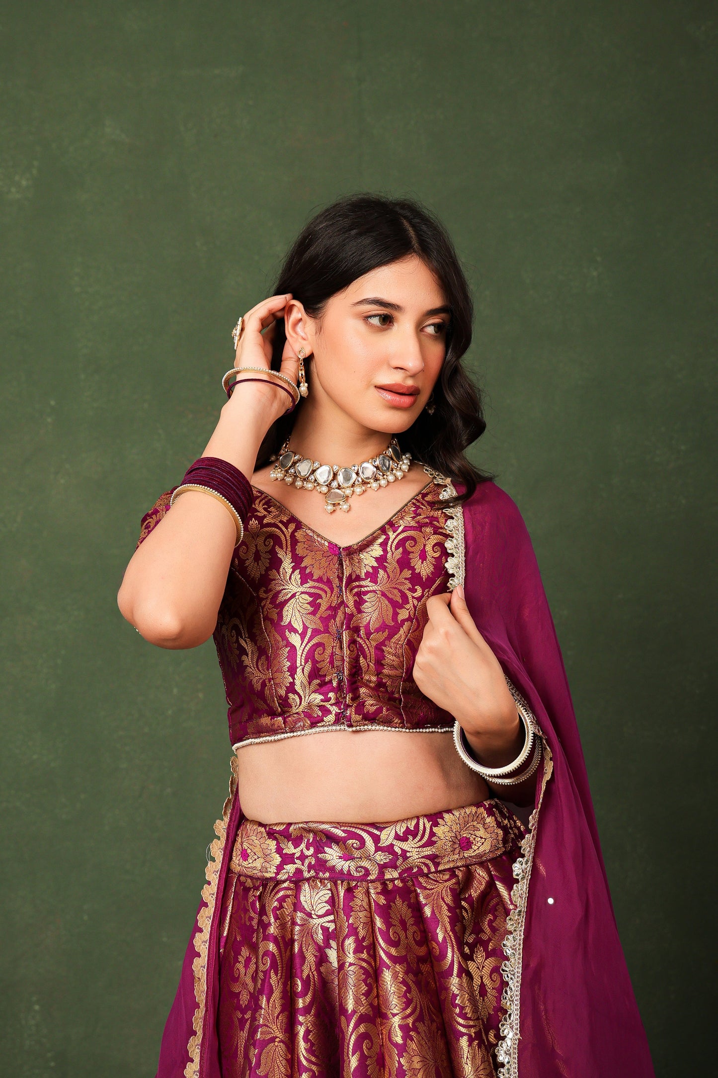 Purple Brocade Silk Lehenga Set with Organza Dupatta ✨