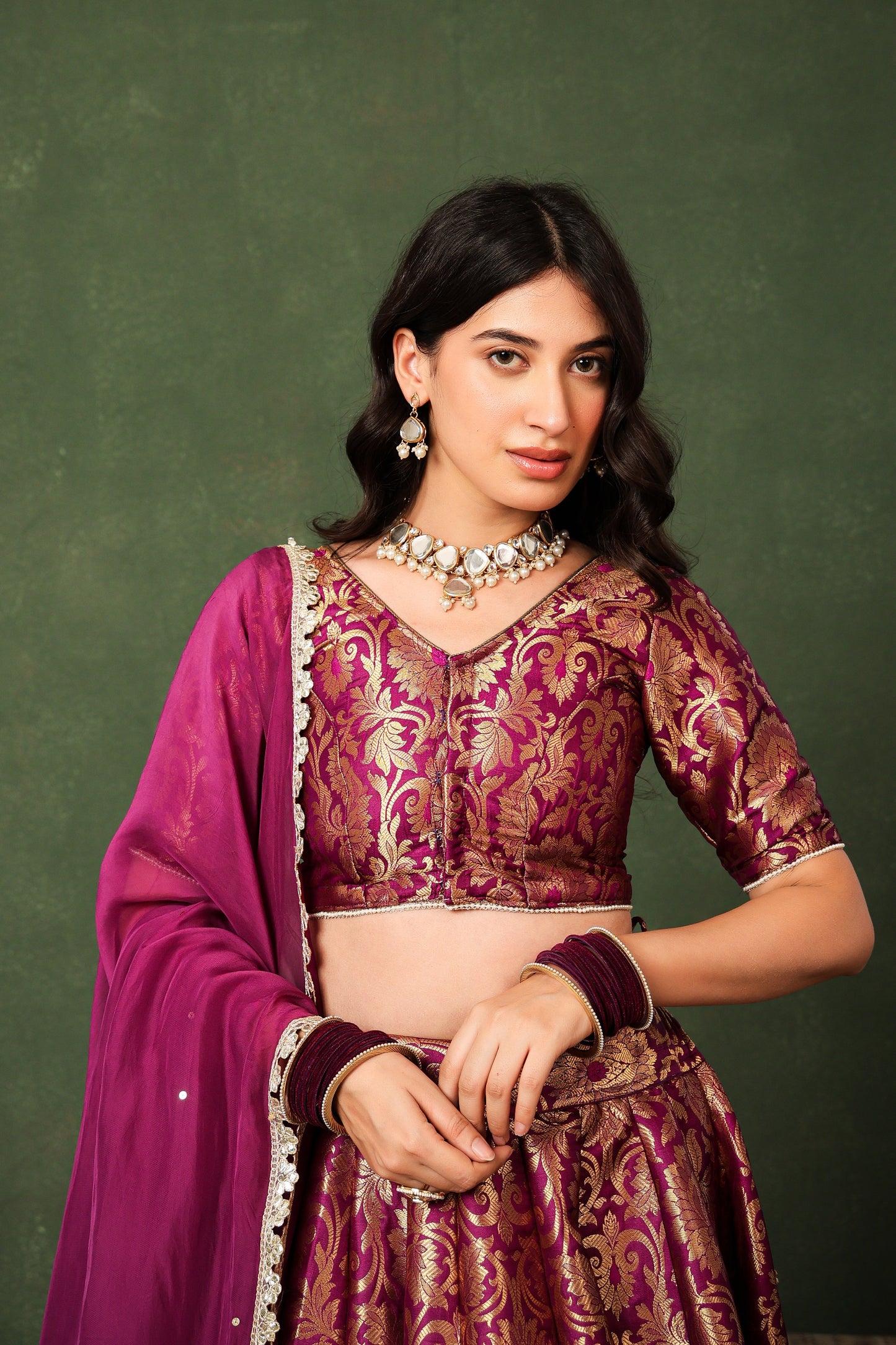 Purple Brocade Silk Lehenga Set with Organza Dupatta ✨