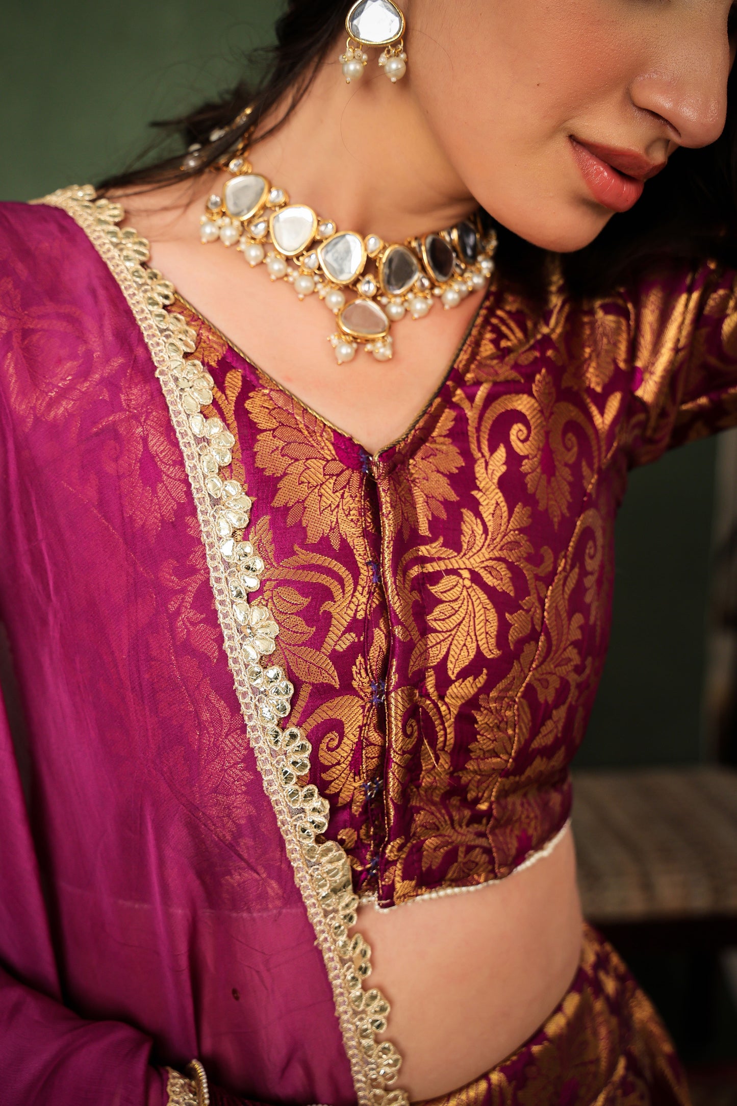 Purple Brocade Silk Lehenga Set with Organza Dupatta ✨