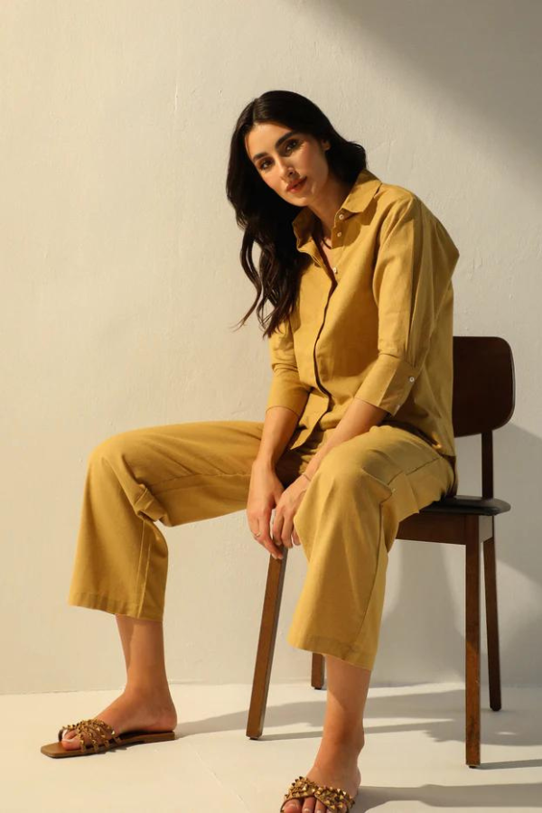 Caramel Airy Linen Chic Sleeve Cord-Set