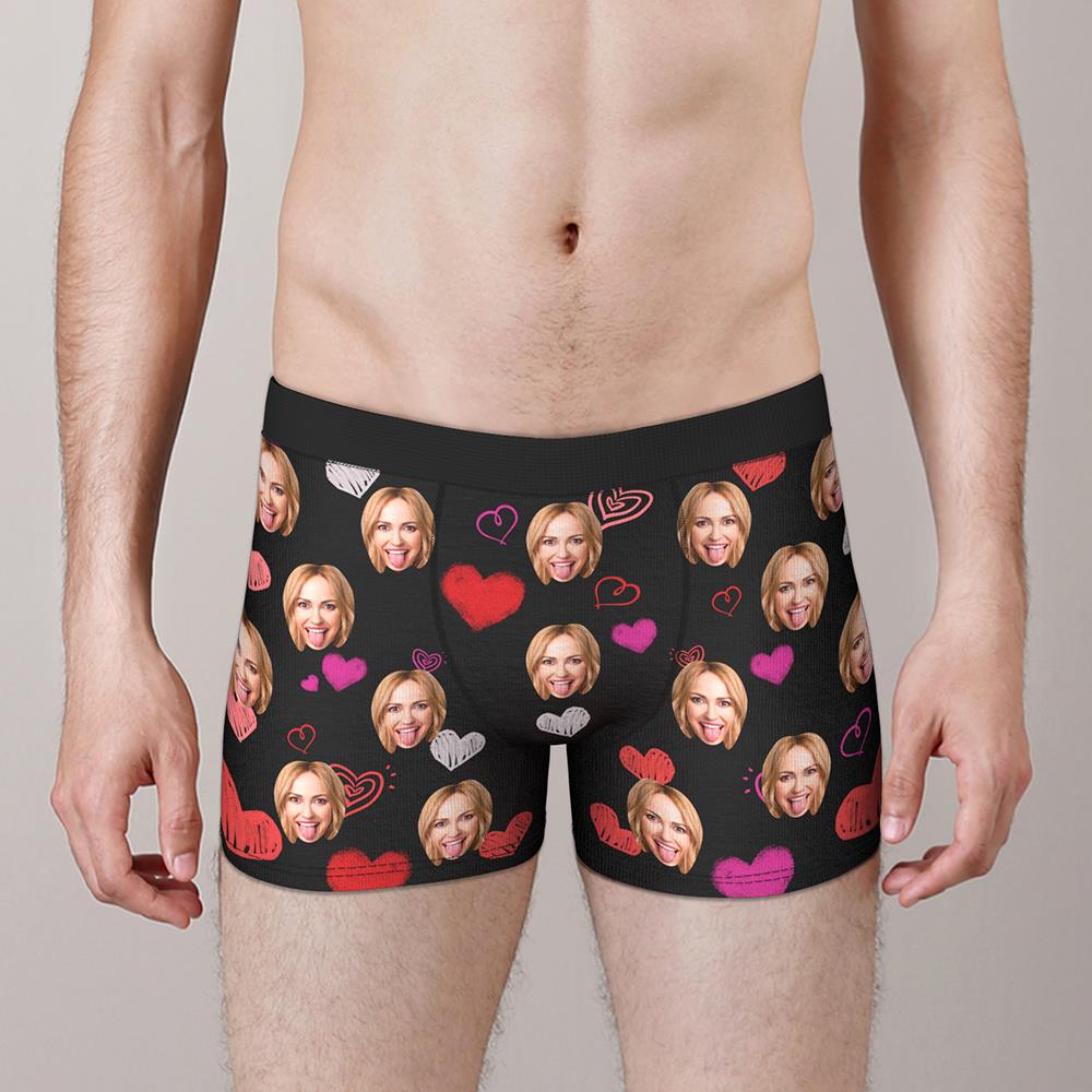 Custom Colorful Hearts Face Boxer Briefs Valentine's Day Gift for Him D07
