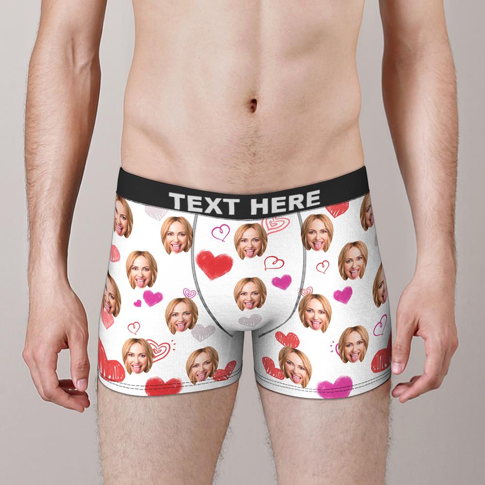Custom Colorful Hearts Face Boxer Briefs Valentine's Day Gift for Him D07