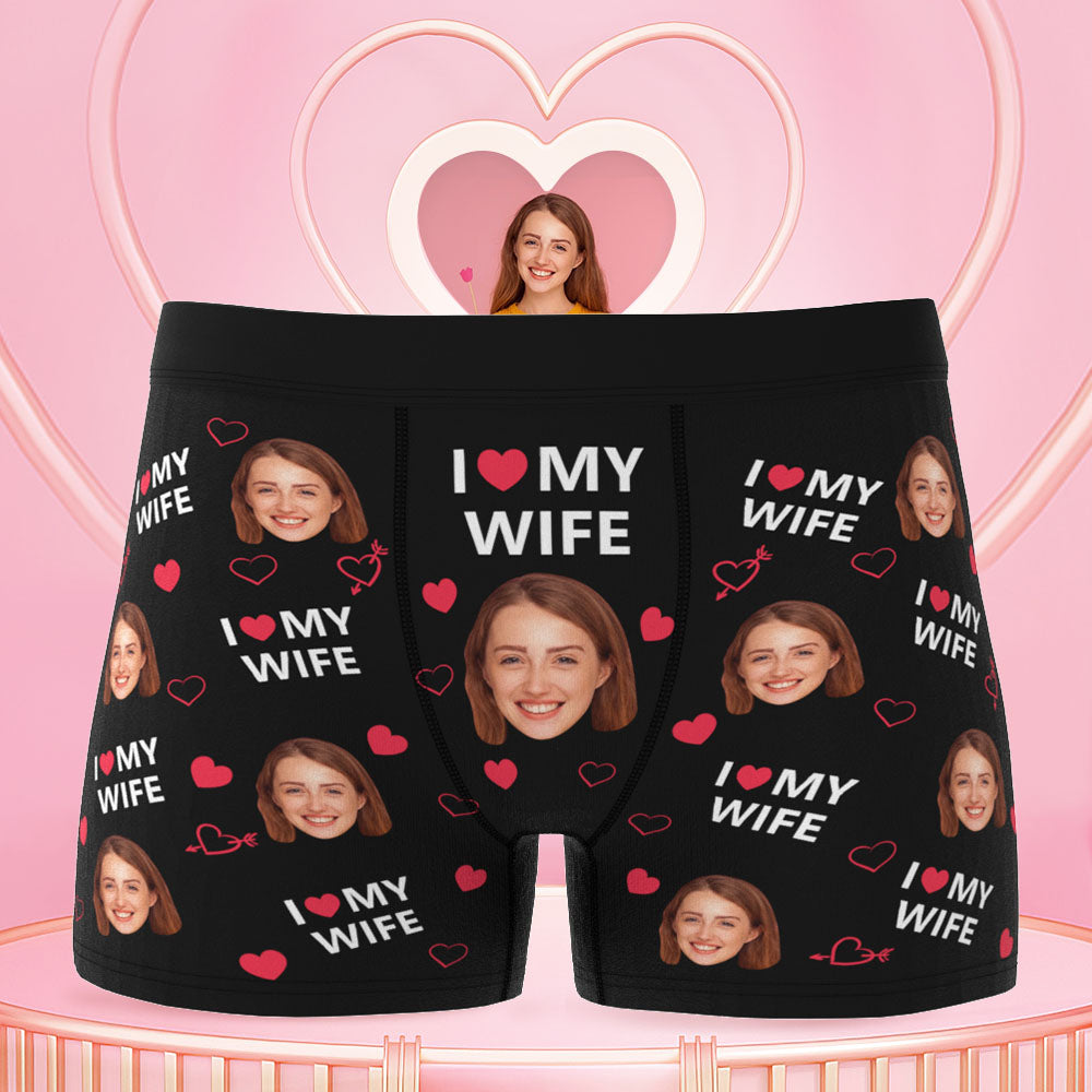 Custom Face Men Underwear Personalised Funny Boxer Valentine's Day Gift for Him - I love my wife D16