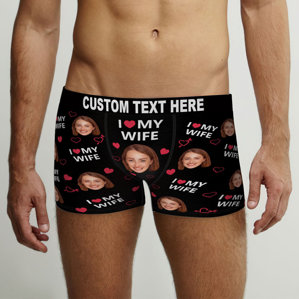 Custom Face Men Underwear Personalised Funny Boxer Valentine's Day Gift for Him - I love my wife D16
