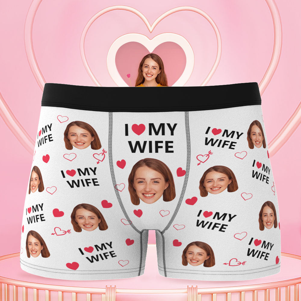 Custom Face Men Underwear Personalised Funny Boxer Valentine's Day Gift for Him - I love my wife D16