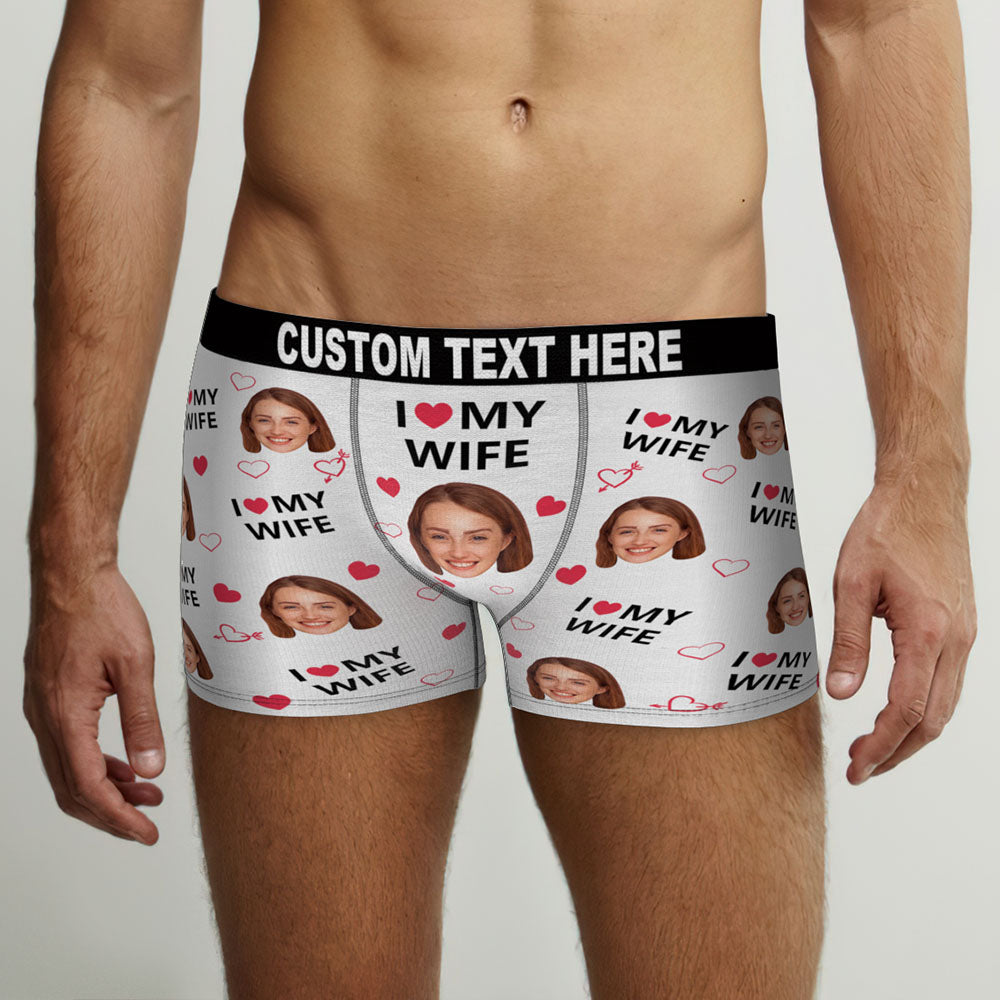 Custom Face Men Underwear Personalised Funny Boxer Valentine's Day Gift for Him - I love my wife D16