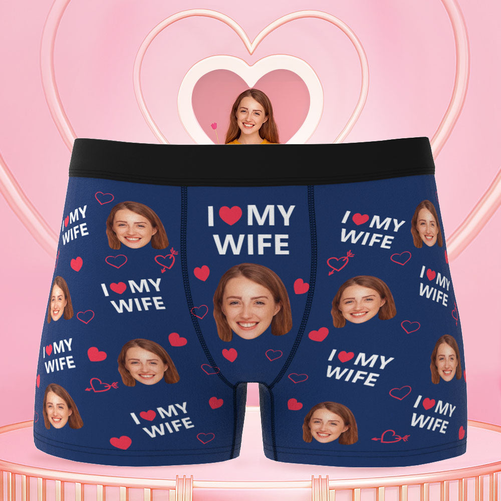 Custom Face Men Underwear Personalised Funny Boxer Valentine's Day Gift for Him - I love my wife D16