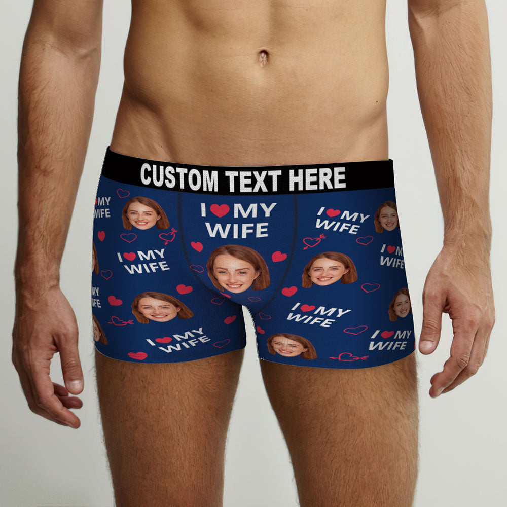 Custom Face Men Underwear Personalised Funny Boxer Valentine's Day Gift for Him - I love my wife D16