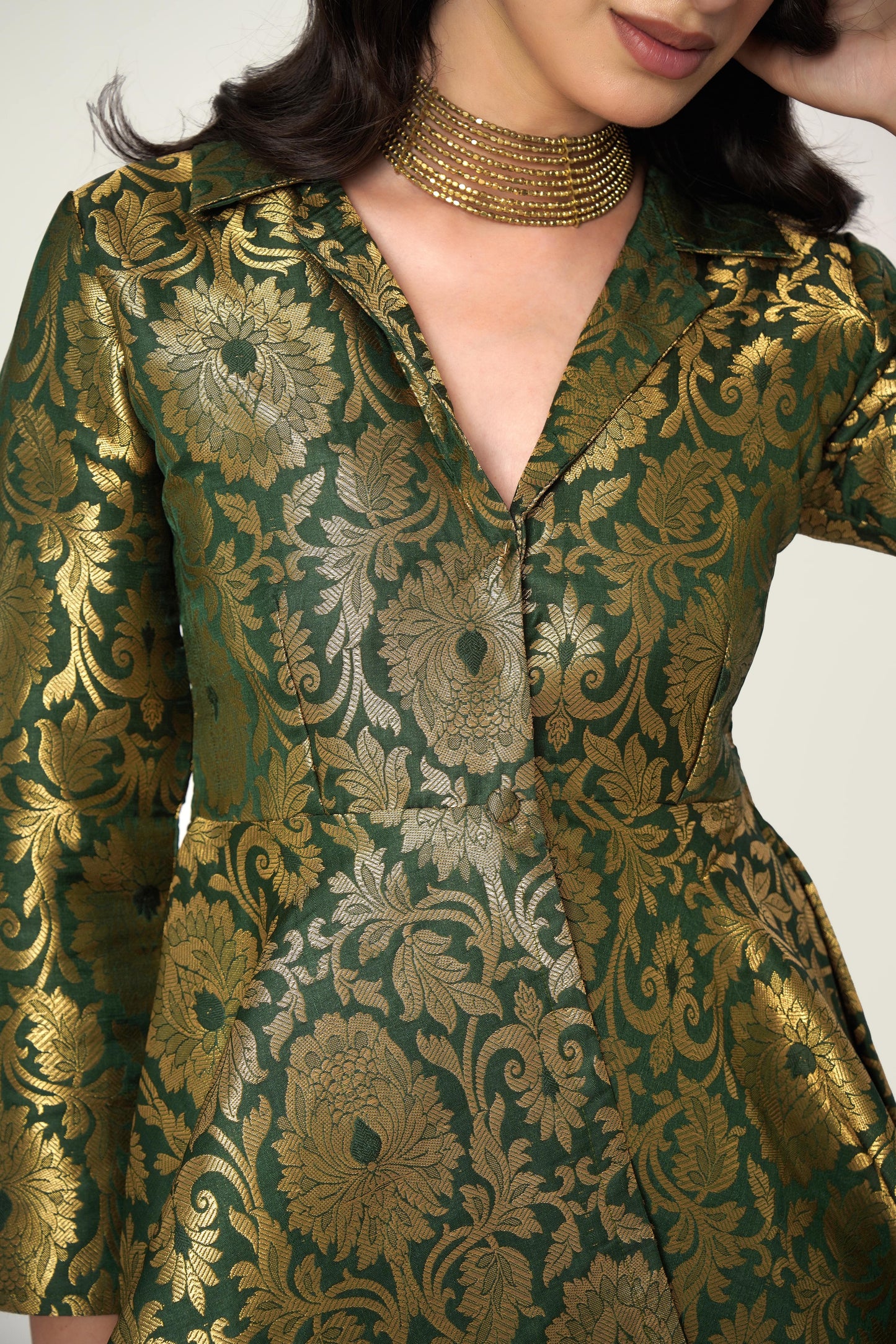 Emerald Banarasi Brocade Kimono Peplum Set