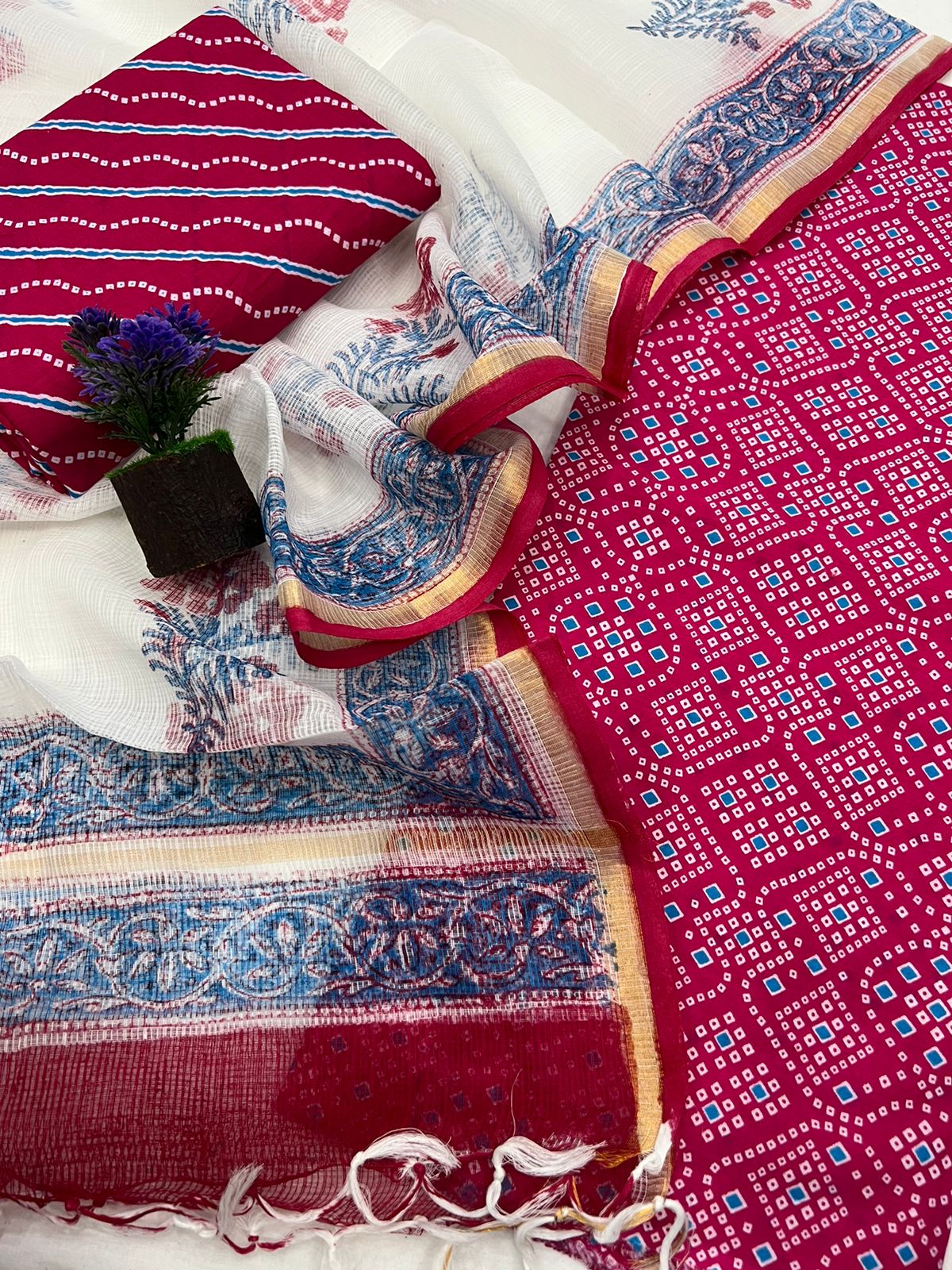 Pink Cotton suit Set With Kota Doriya Dupatta