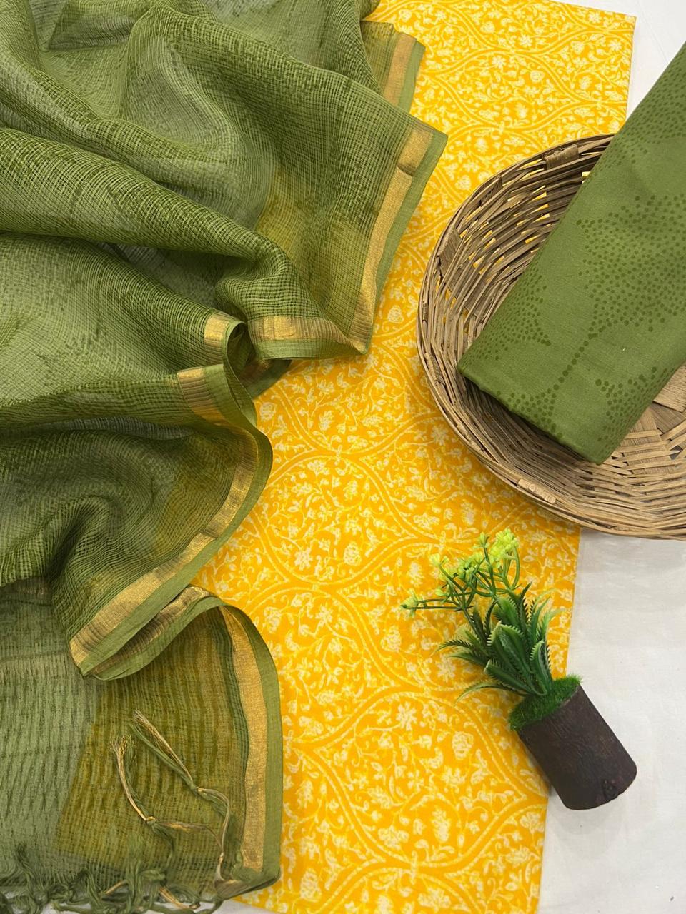 Bright Cotton Suit with Kota Doriya Dupatta
