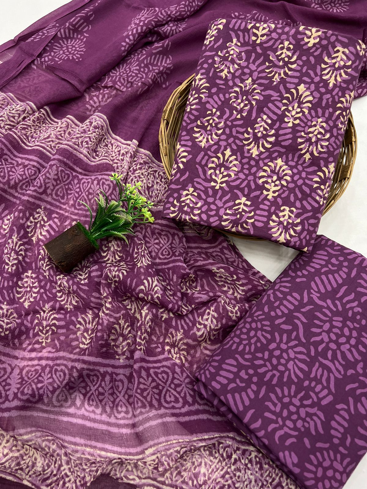 Cotton Suit With Chiffon Suit
