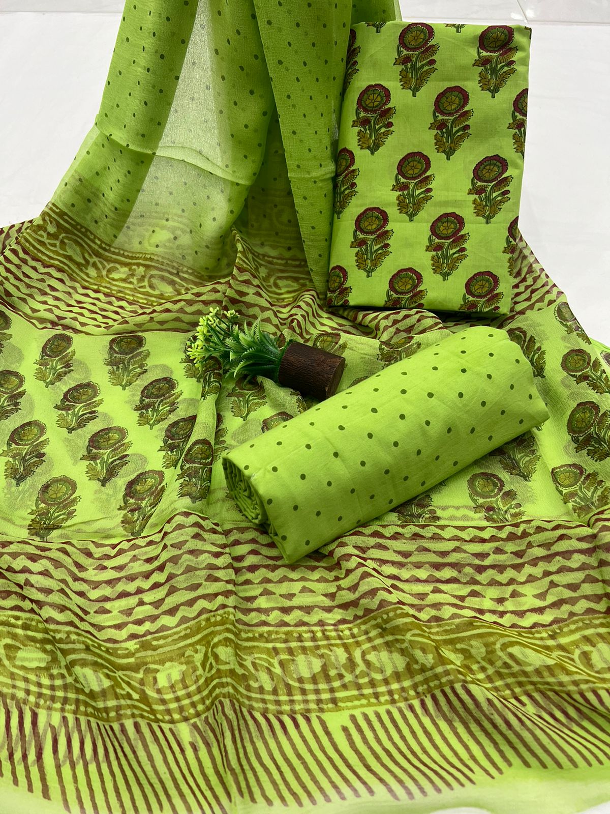 Cotton Suit With Chiffon Suit